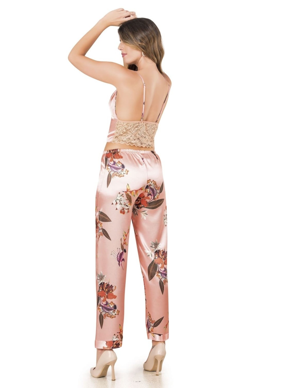 Set satin, top, pantaloni, halat de baie somon PIZ332 - Magazin online - Boutique